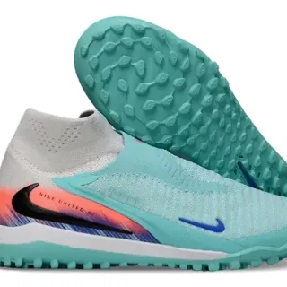Nike Zapatillas de fútbol Turf azul naranja Sock-Fit Knit Upper Low-Cut Collar