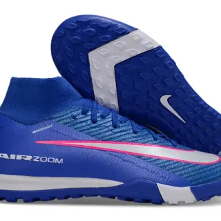 Nike Blue Pink High-Cut Sock-Fit Collar Flyknit-Style Textured Upper Artificial-Grass Soccer Shoes