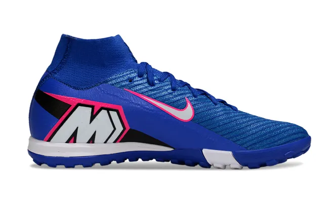 Nike Chaussures de football bleu rose col haut style chaussette upper texturé style Flyknit surface herbe artificielle 2