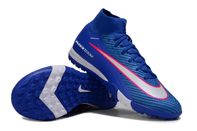 Nike Chaussures de football bleu rose col haut style chaussette upper texturé style Flyknit surface herbe artificielle 4