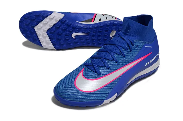 Nike Chaussures de football bleu rose col haut style chaussette upper texturé style Flyknit surface herbe artificielle 5