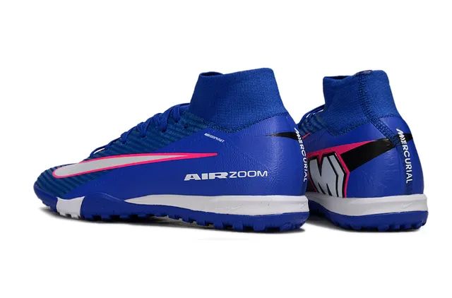 Nike Chaussures de football bleu rose col haut style chaussette upper texturé style Flyknit surface herbe artificielle 6