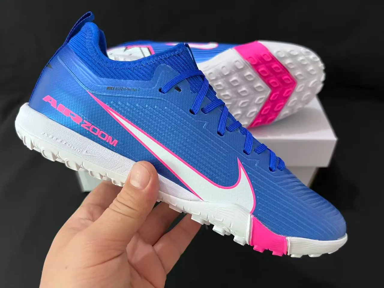 Nike Blue Pink Knit Upper Engineered Ribbing Turf Soccer Shoes 13