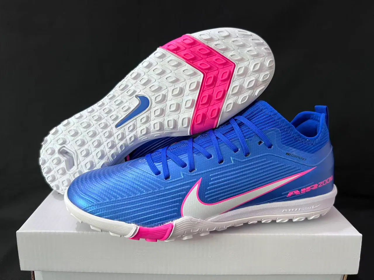 Nike Blue Pink Knit Upper Engineered Ribbing Turf Soccer Shoes 15