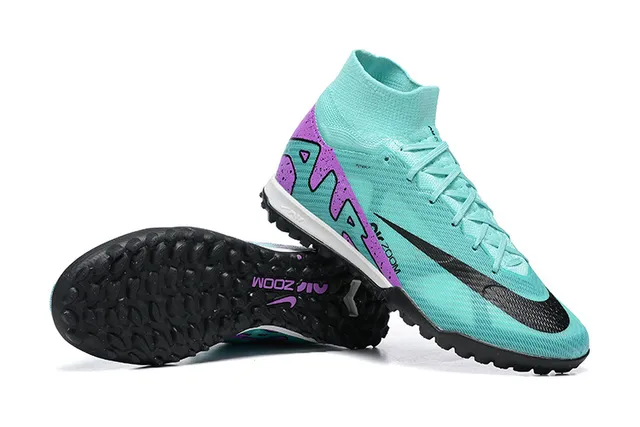 Nike Sapatos de futebol azul roxo de corte alto tricotado botina sola com tachas para gramado 3