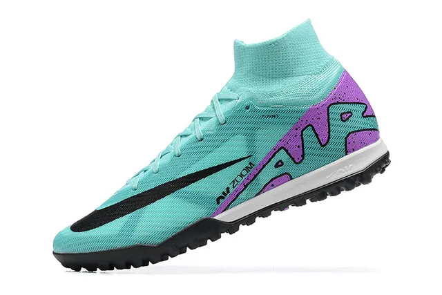 Nike Sapatos de futebol azul roxo de corte alto tricotado botina sola com tachas para gramado 4