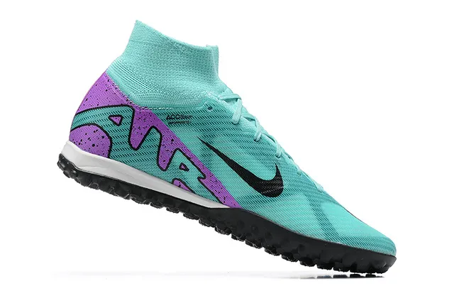 Nike Sapatos de futebol azul roxo de corte alto tricotado botina sola com tachas para gramado 5
