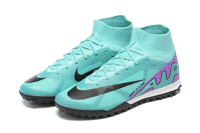Nike Sapatos de futebol azul roxo de corte alto tricotado botina sola com tachas para gramado 8