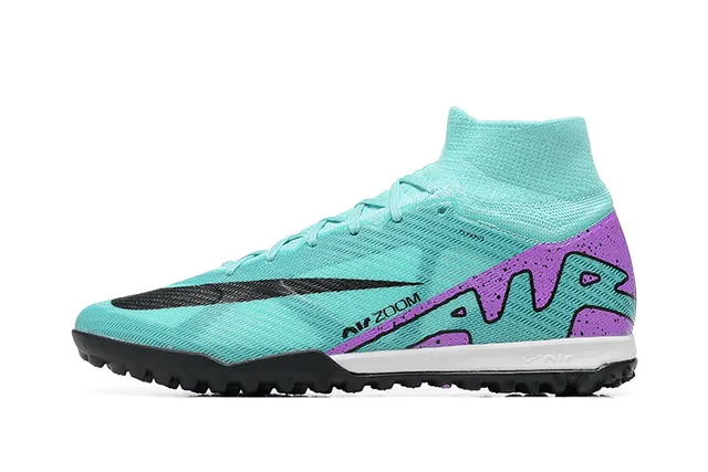 Nike Sapatos de futebol azul roxo de corte alto tricotado botina sola com tachas para gramado 10