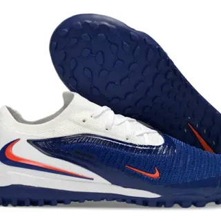 Nike Blue White Knit Upper Synthetic Side Overlay Turf Soccer Shoes