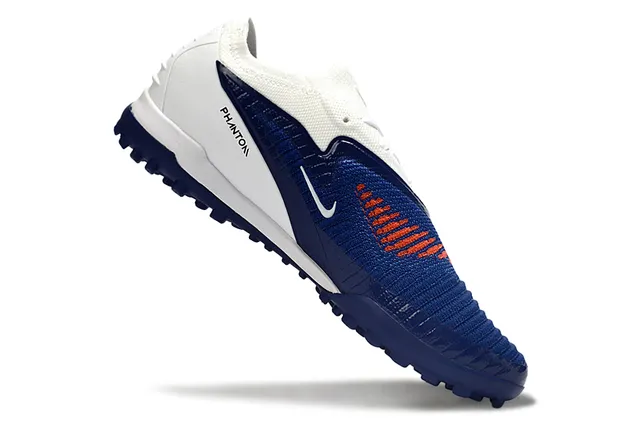 Nike Zapatillas de fútbol Turf con upper de punto azul blanco overlay sintético lateral 2