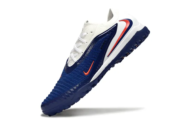 Nike Zapatillas de fútbol Turf con upper de punto azul blanco overlay sintético lateral 3