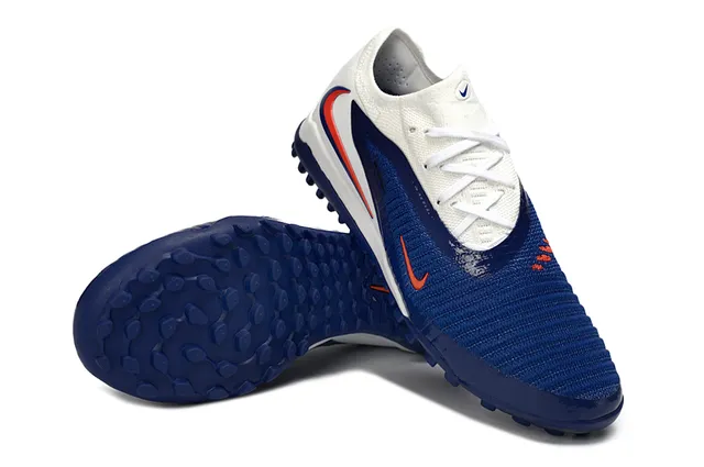 Nike Zapatillas de fútbol Turf con upper de punto azul blanco overlay sintético lateral 4