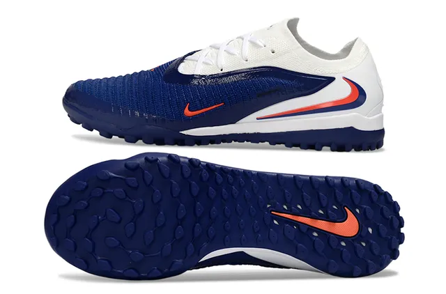 Nike Zapatillas de fútbol Turf con upper de punto azul blanco overlay sintético lateral 6