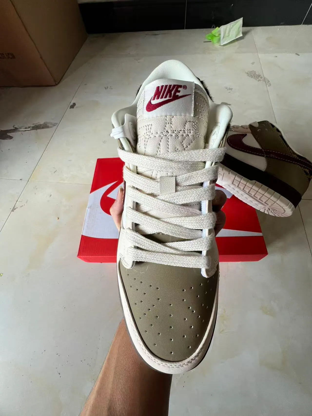 Nike Dunk Low Beige Maroon Leopard-Print Lifestyle Sneakers 3