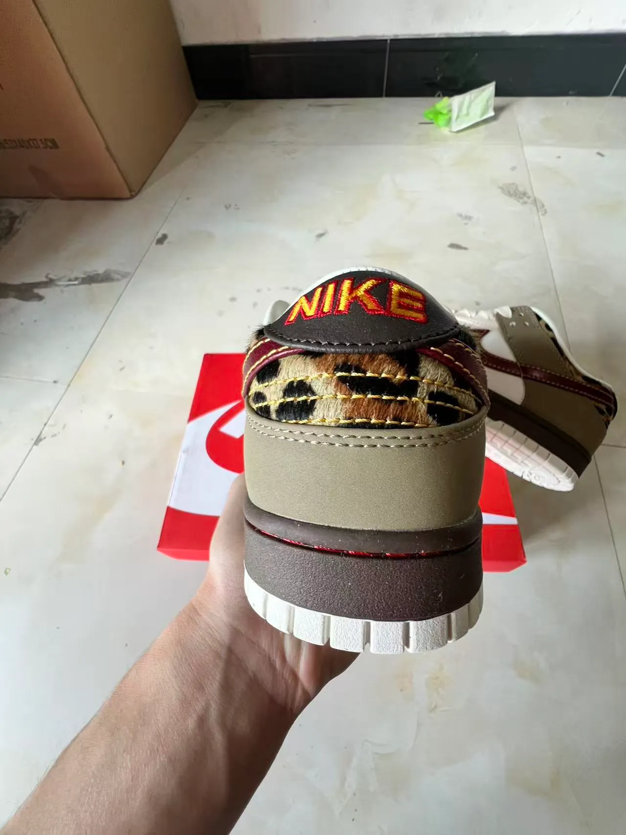 Nike Dunk Low Beige Maroon Leopard-Print Lifestyle Sneakers 8