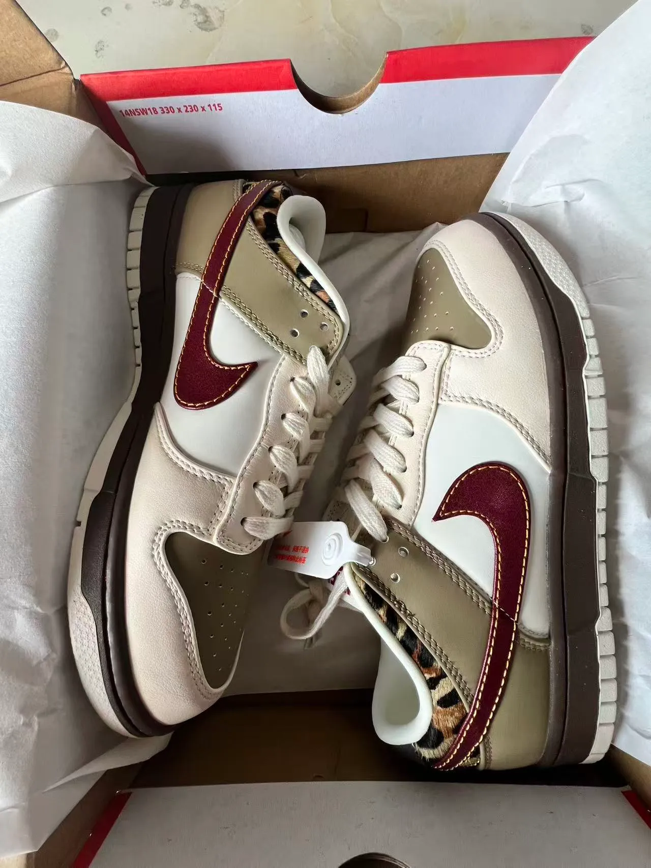 Nike Dunk Low Beige Maroon Leopard-Print Lifestyle Sneakers 9