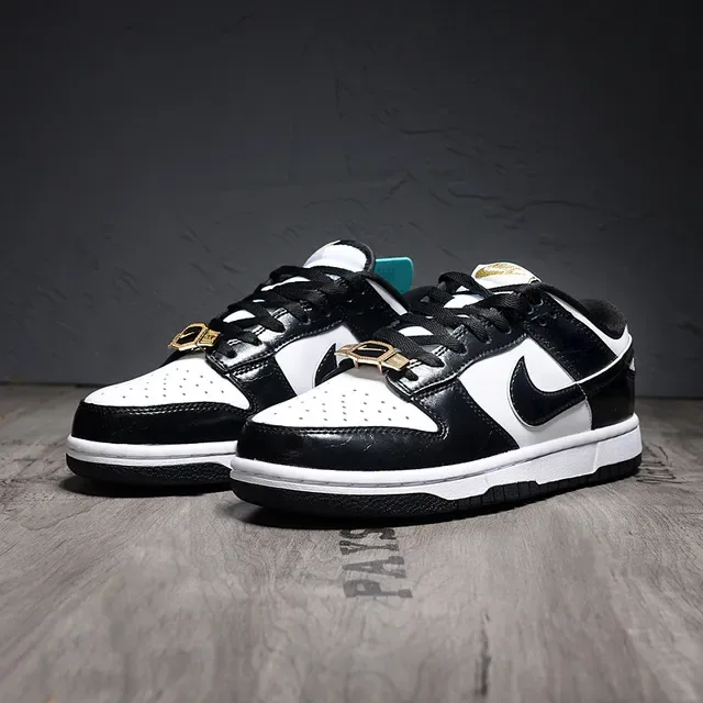 Nike Dunk Low Black White Gold Hardware Lifestyle Sneakers 3