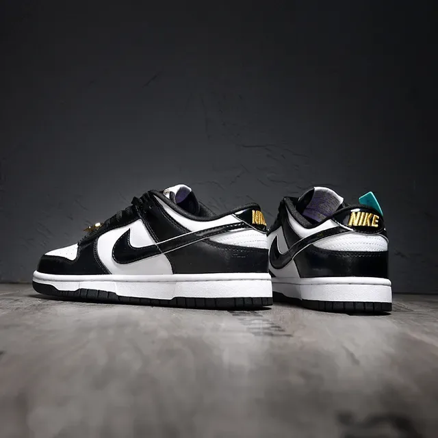 Nike Dunk Low Black White Gold Hardware Lifestyle Sneakers 4