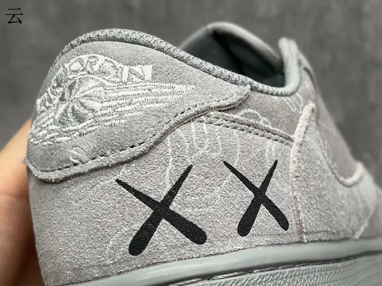 Nike Dunk Low Gray Green Suede Upper KAWS Hand Motif Print Lifestyle Sneakers 7
