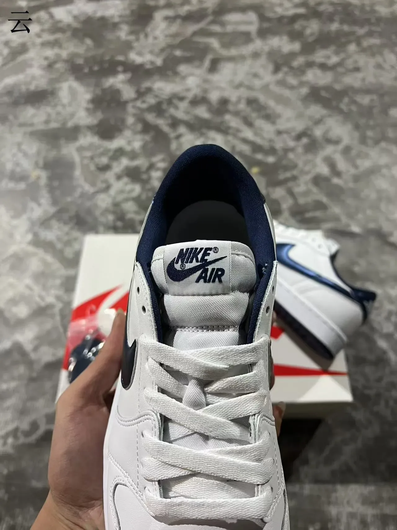 Nike Dunk Low White and Navy Metallic Swoosh Lifestyle Sneakers 4