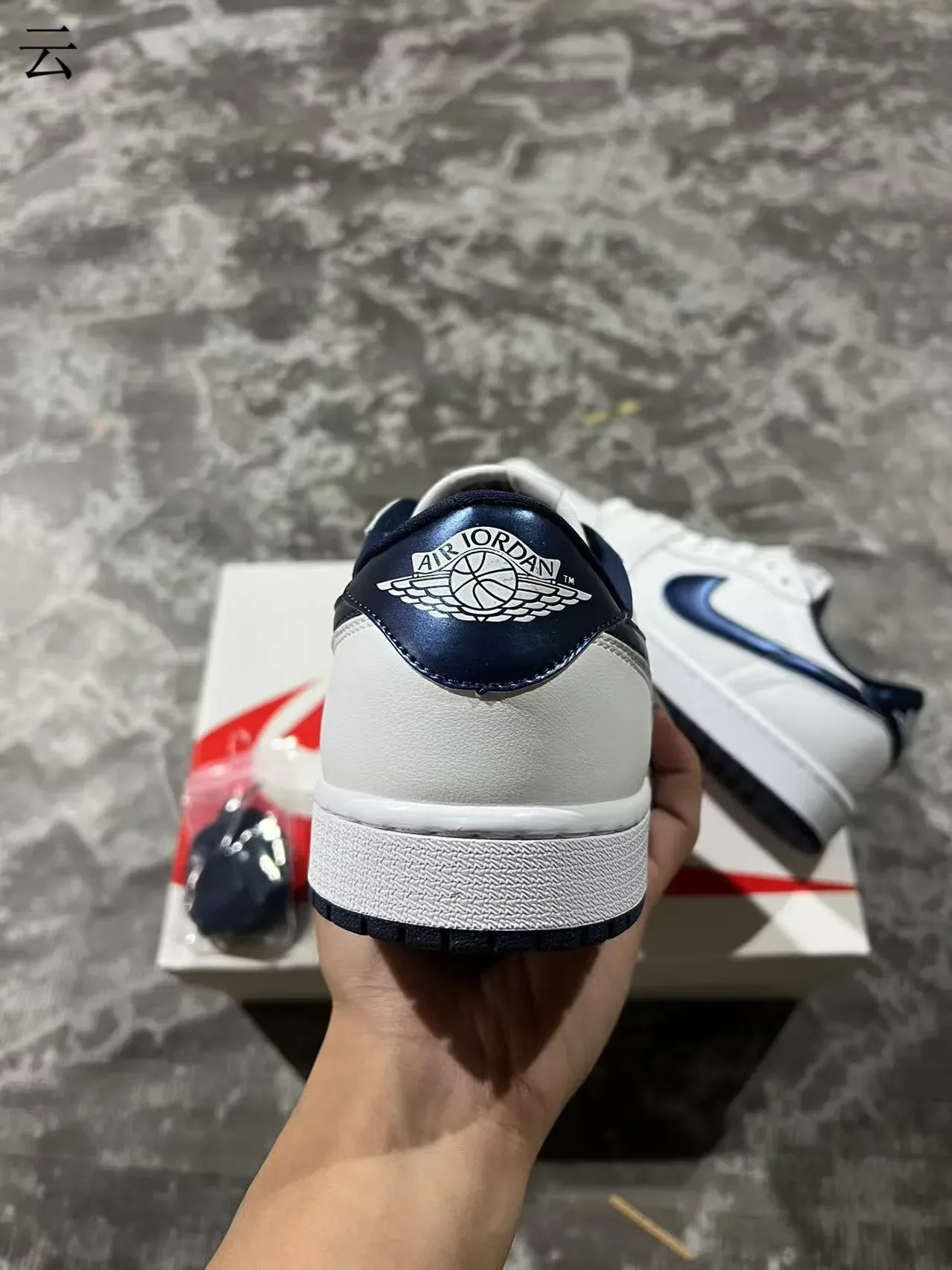 Nike Dunk Low White and Navy Metallic Swoosh Lifestyle Sneakers 8