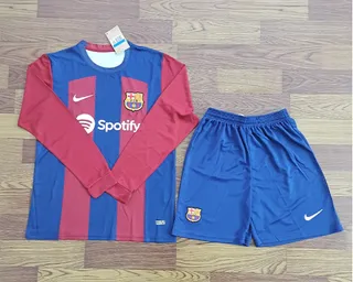 Nike FC Barcelona Domicile Bleu Rouge Manches Longues Rayé Vertical Ensemble de sport 3