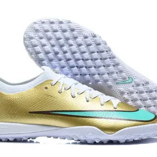 Nike Gold Blue Metallic Synthetic Upper Mint Green Swoosh Accent Turf Soccer Shoes
