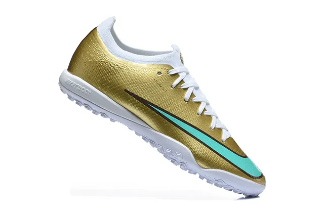 نيكي ذهبي أزرق معدني صيني أعلى أخضر نعناعي Swoosh أكسنت كرة القدم عشب أحذية 4