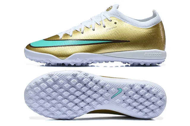 نيكي ذهبي أزرق معدني صيني أعلى أخضر نعناعي Swoosh أكسنت كرة القدم عشب أحذية 5