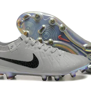 Nike Gray Black Low-Cut Knit Collar Textured Synthetic Upper Firm-Ground Soccer Shoes