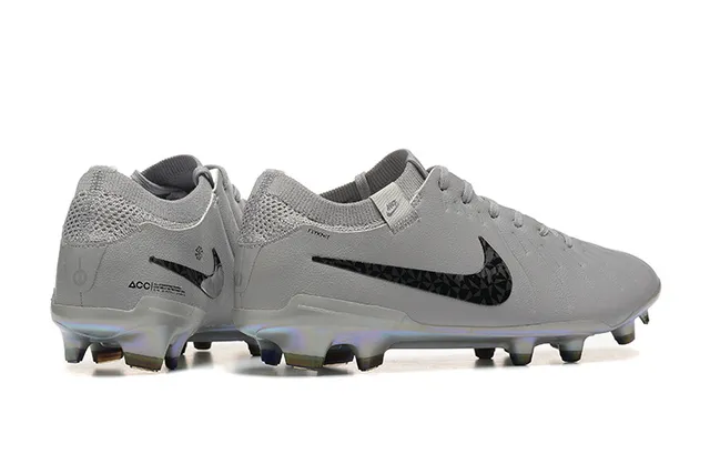 Nike Gray Black Low-Cut Knit Collar Textured Synthetic Upper Firm-Ground Soccer Shoes 2