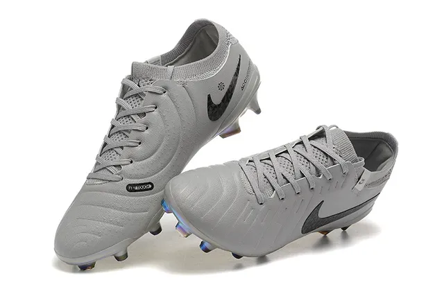 Nike Gray Black Low-Cut Knit Collar Textured Synthetic Upper Firm-Ground Soccer Shoes 3