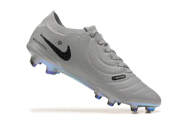 Nike Gray Black Low-Cut Knit Collar Textured Synthetic Upper Firm-Ground Soccer Shoes 4