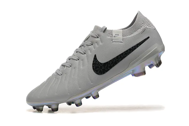 Nike Gray Black Low-Cut Knit Collar Textured Synthetic Upper Firm-Ground Soccer Shoes 5