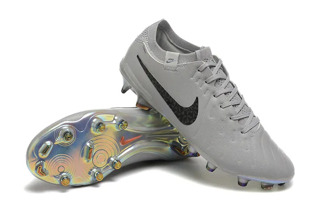 Nike Gray Black Low-Cut Knit Collar Textured Synthetic Upper Firm-Ground Soccer Shoes 6
