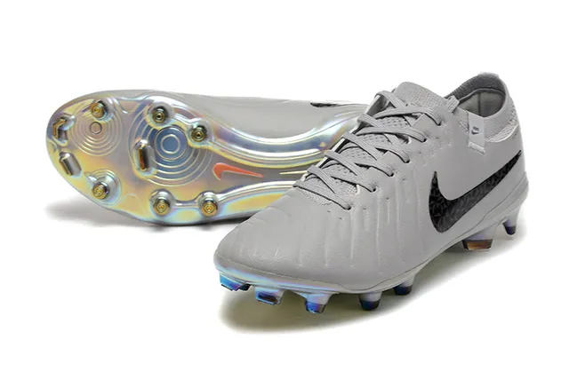 Nike Gray Black Low-Cut Knit Collar Textured Synthetic Upper Firm-Ground Soccer Shoes 7