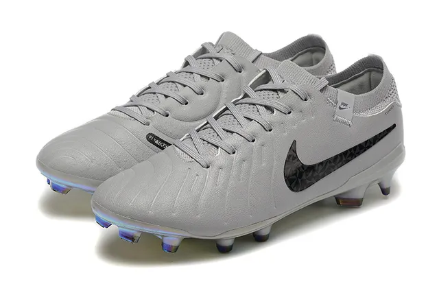 Nike Gray Black Low-Cut Knit Collar Textured Synthetic Upper Firm-Ground Soccer Shoes 8