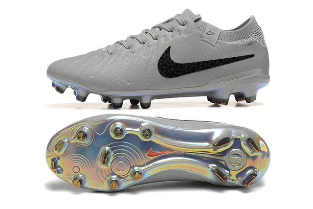 Nike Gray Black Low-Cut Knit Collar Textured Synthetic Upper Firm-Ground Soccer Shoes 9