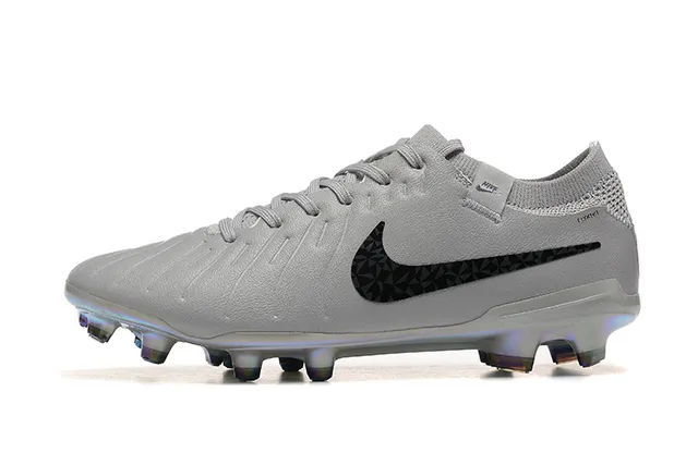 Nike Gray Black Low-Cut Knit Collar Textured Synthetic Upper Firm-Ground Soccer Shoes 10