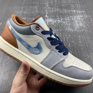 Nike Gray Brown Denim-Accented Mixed-Material Upper Lifestyle Sneakers