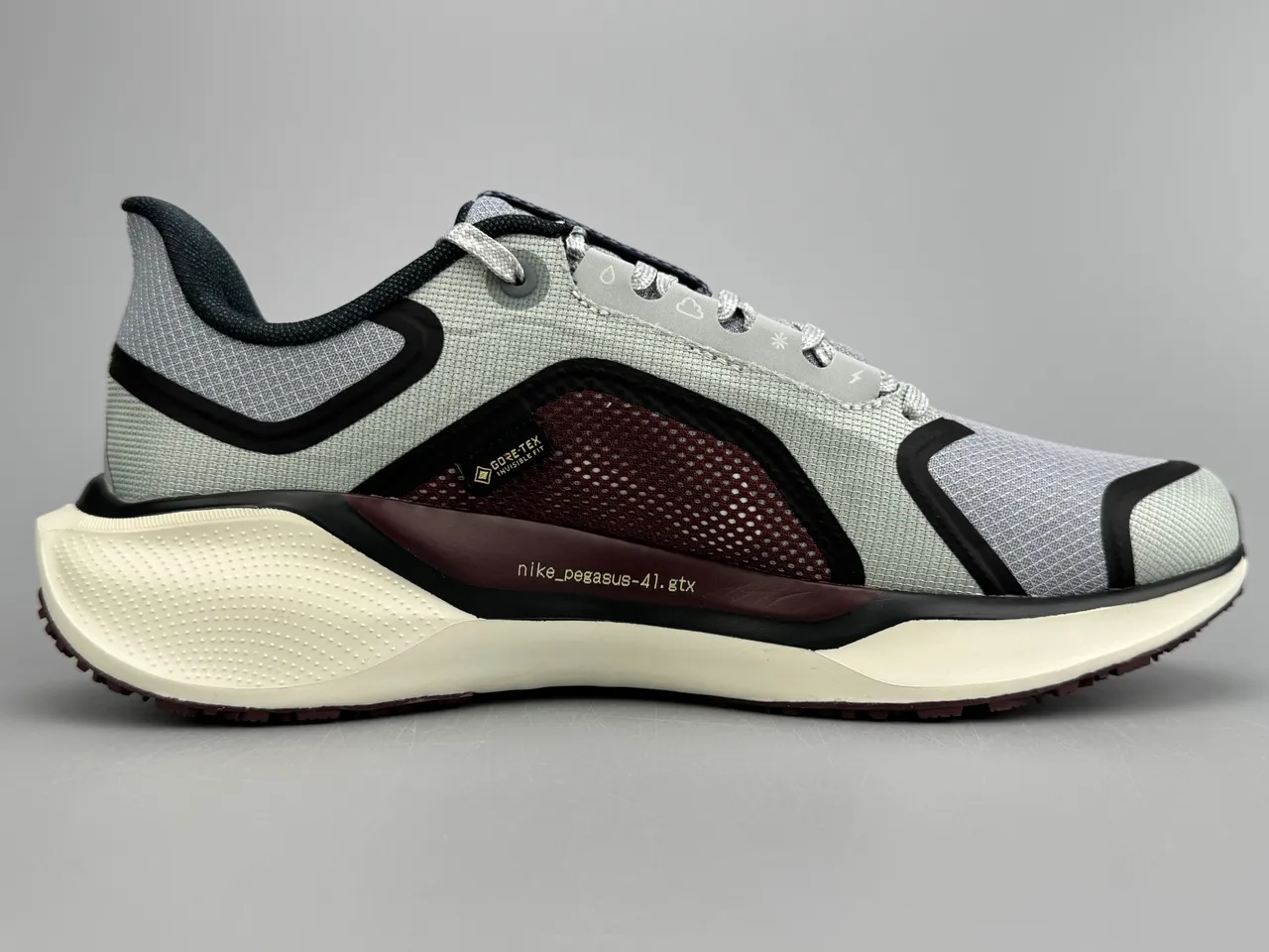 Nike Gray Burgundy Engineered Mesh Upper Asymmetric Black Cage Overlay Running Shoes 10