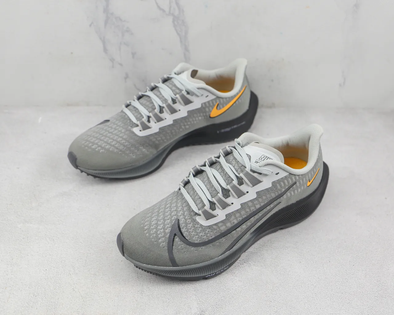 Nike Gray Orange Engineered Mesh Upper Asymmetrical Lace Guard Running Shoes 4