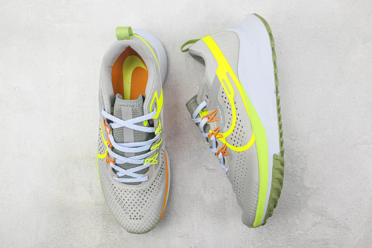 Nike Gray Yellow Engineered Mesh Upper Neon Swoosh Accent Running Shoes 3