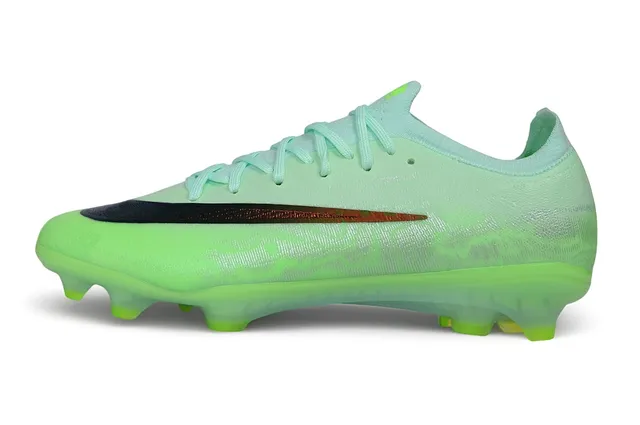 Nike Green Transparent Low-Cut Knit Upper Iridescent Swoosh Stripe Firm-Ground Soccer Shoes 6