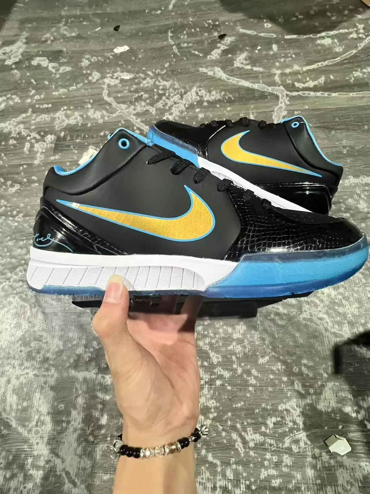 Nike Kobe Black Gold Low-Top Silhouette Glossy Patent Leather Toe Basketball Shoes 7