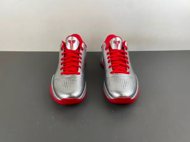 Nike Kobe Silver Red Metallic Synthetic Upper Accent Overlays Basketball Shoes 12