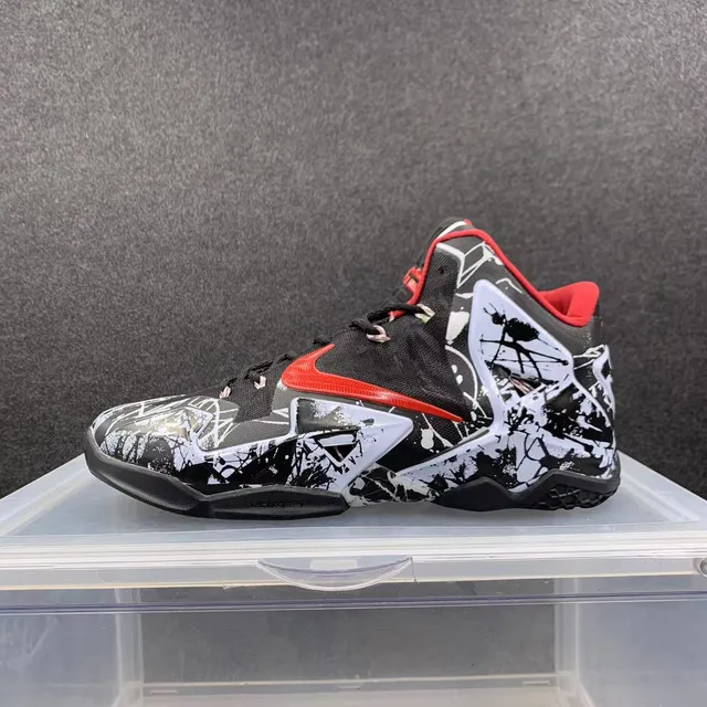 Nike LeBron 11 Splatter-Print Black White Red Basketball Shoes 2