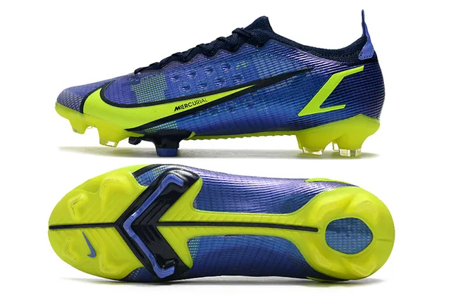 Nike Mercurial Bleu Jaune Bas-Coupé Ajustement Dynamique Col Système de Lacets Asymétrique Ground Ferme Chaussures de Football 2