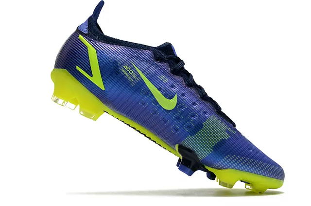 Nike Mercurial Bleu Jaune Bas-Coupé Ajustement Dynamique Col Système de Lacets Asymétrique Ground Ferme Chaussures de Football 3